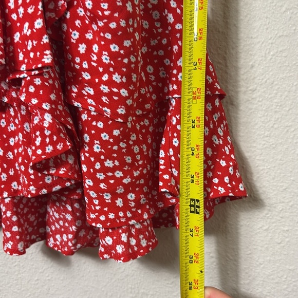 Zara Ruched Open Back Mini Floral Dress red size small - Picture 10 of 12